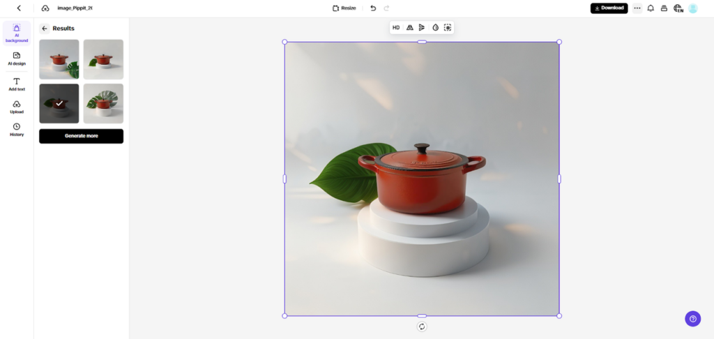 Use AI design to refine your image or Add Text for captions