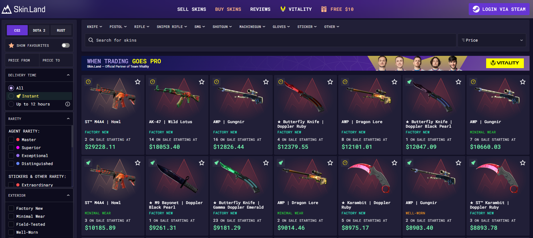Skin.Land for changing a CS2 inventory