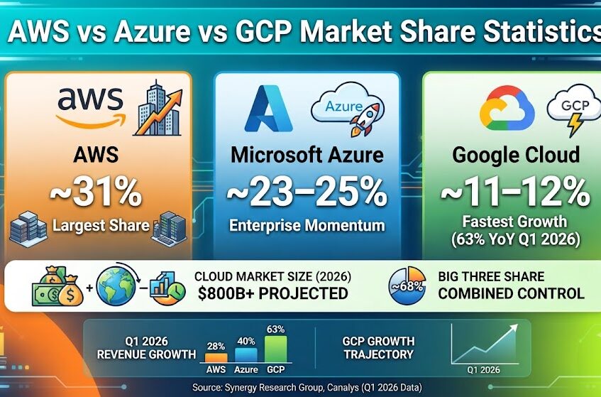 AWS vs Azure vs GCP Market Share Statistics 2026