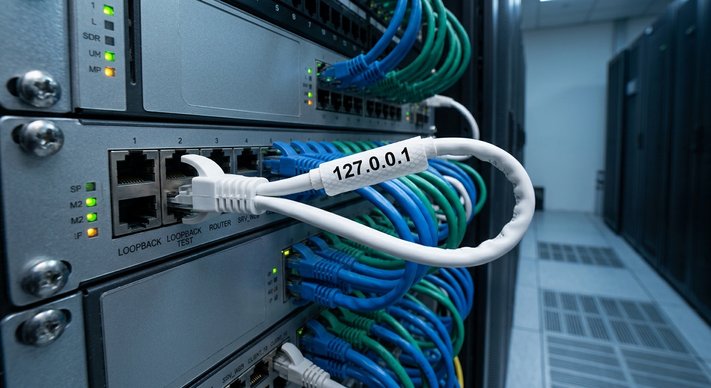 127.0.0.1 localhost loopback guide showing IPv4 and IPv6 addresses, common ports, local development uses, network distinctions, and troubleshooting methods.