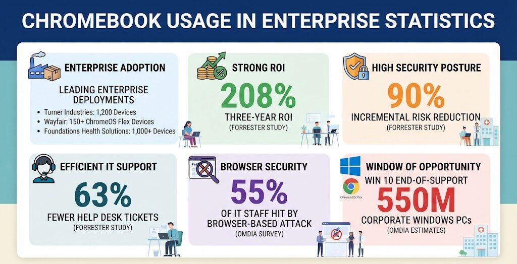 The key point is that the article should use “Chromebook usage in enterprise” as the focus, while clearly distinguishing enterprise deployments from overall Chromebook shipments and education-driven demand.