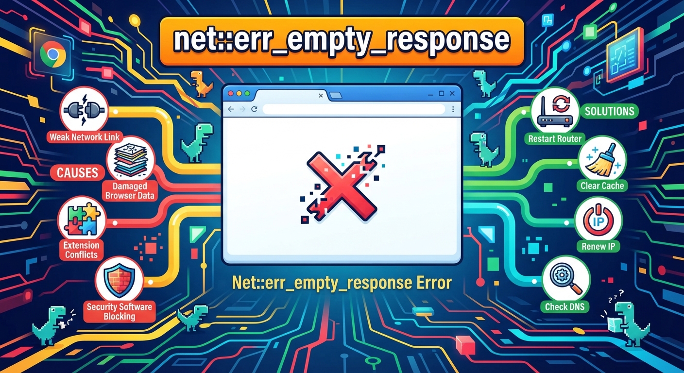 Chrome’s net::err_empty_response error means a server returned no data to the browser. Learn the common causes and 10 practical fixes, from network checks to DNS and extensions.